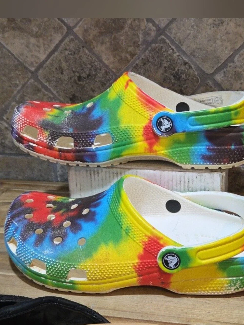 Crocs Baya Classic Tie Dye Unisex Clogs Slip On Shoes Multicolor White Sz W9 M7
